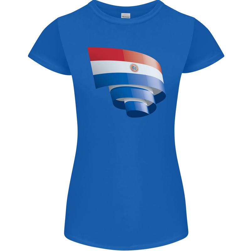 Curled Paraguay Flag Paraguayan Day Football Womens Petite Cut T-Shirt Royal Blue