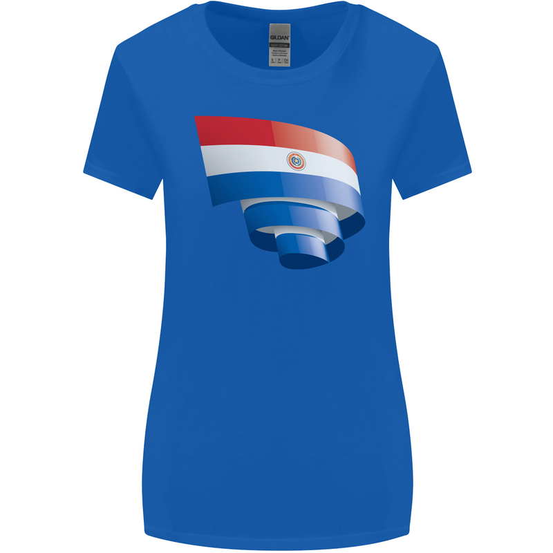 Curled Paraguay Flag Paraguayan Day Football Womens Wider Cut T-Shirt Royal Blue