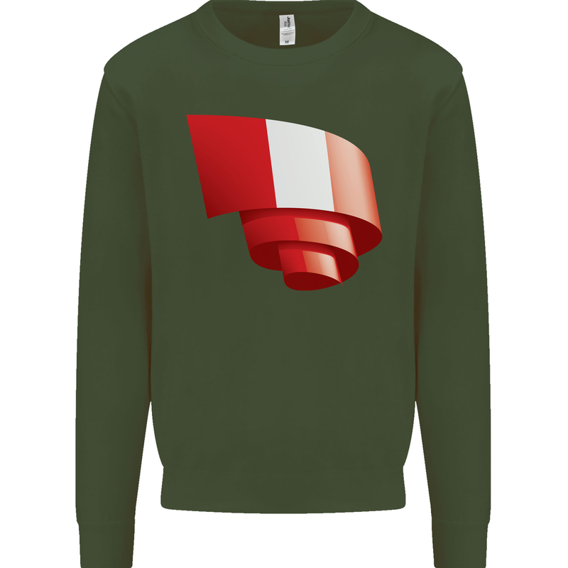 Curled Peru Flag Peruvian Day Football Kids Sweatshirt Jumper Forest Green