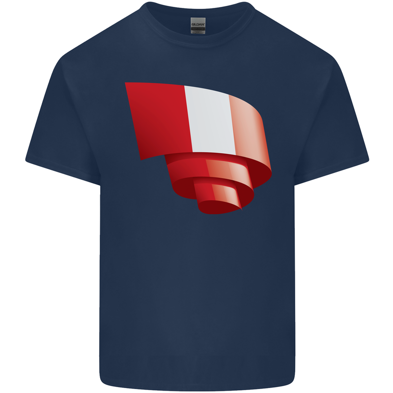 Curled Peru Flag Peruvian Day Football Kids T-Shirt Childrens Navy Blue