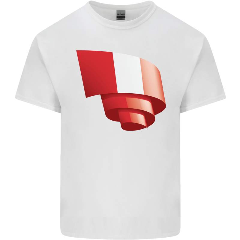Curled Peru Flag Peruvian Day Football Kids T-Shirt Childrens White