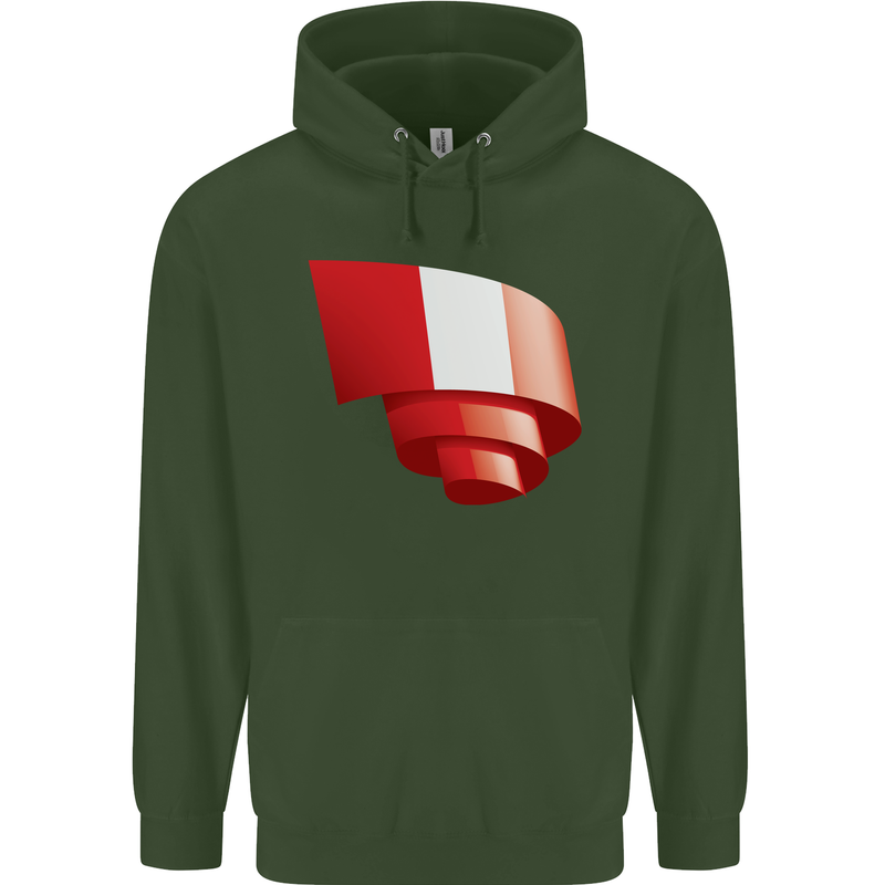 Curled Peru Flag Peruvian Day Football Mens 80% Cotton Hoodie Forest Green
