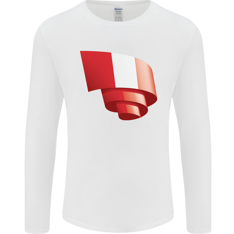 Curled Peru Flag Peruvian Day Football Mens Long Sleeve T-Shirt White