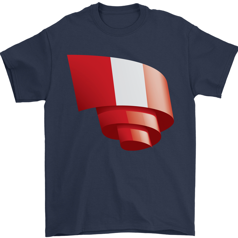 Curled Peru Flag Peruvian Day Football Mens T-Shirt 100% Cotton Navy Blue