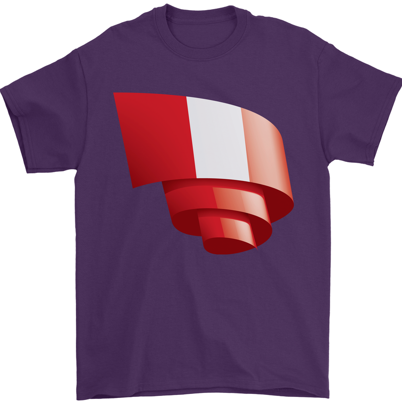 Curled Peru Flag Peruvian Day Football Mens T-Shirt 100% Cotton Purple