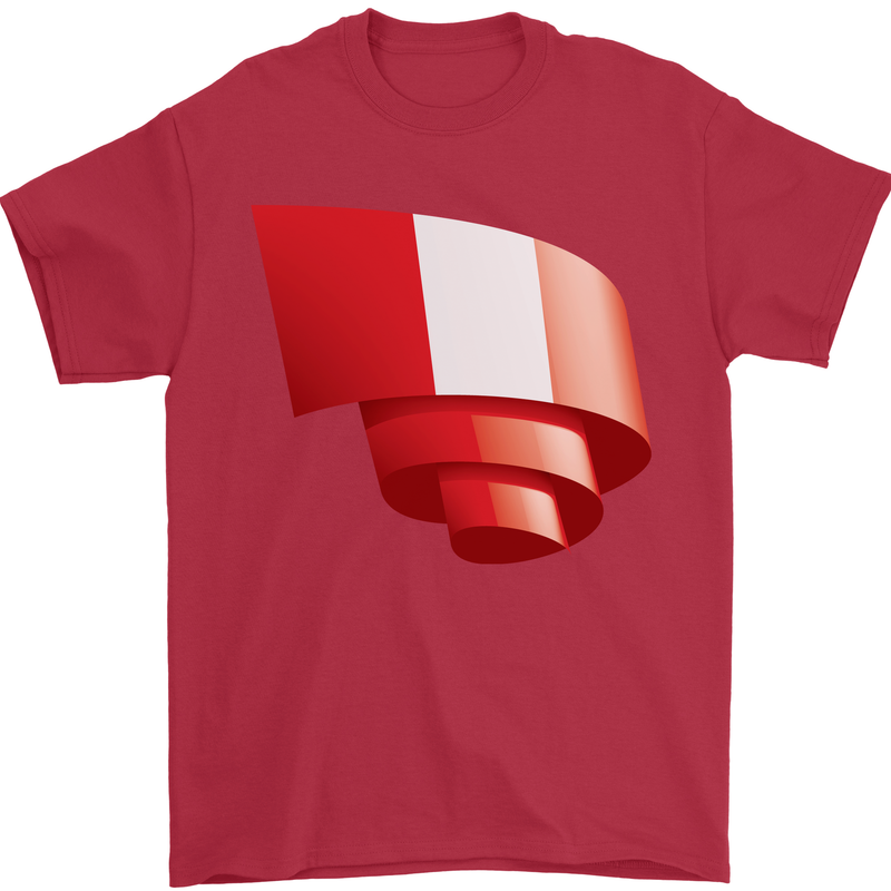 Curled Peru Flag Peruvian Day Football Mens T-Shirt 100% Cotton Red