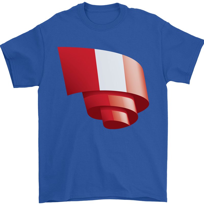 Curled Peru Flag Peruvian Day Football Mens T-Shirt 100% Cotton Royal Blue
