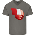 Curled Peru Flag Peruvian Day Football Mens V-Neck Cotton T-Shirt Charcoal