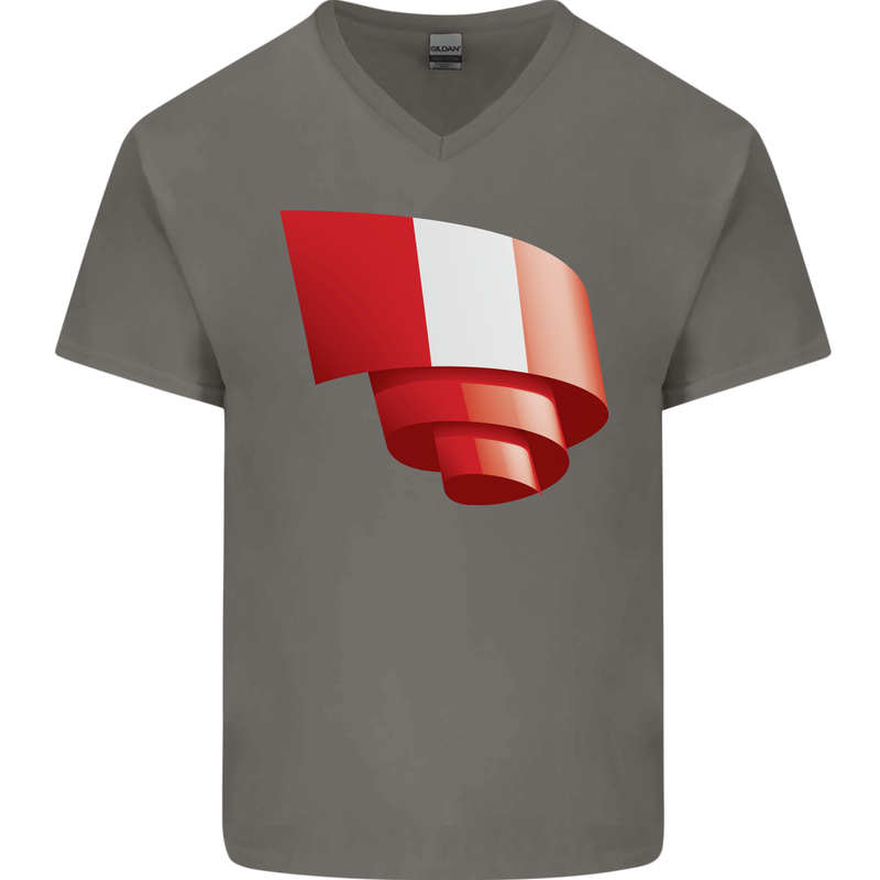 Curled Peru Flag Peruvian Day Football Mens V-Neck Cotton T-Shirt Charcoal