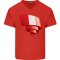 Curled Peru Flag Peruvian Day Football Mens V-Neck Cotton T-Shirt Red