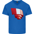 Curled Peru Flag Peruvian Day Football Mens V-Neck Cotton T-Shirt Royal Blue