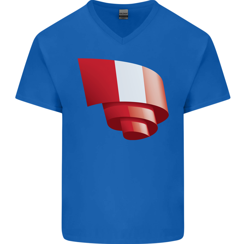 Curled Peru Flag Peruvian Day Football Mens V-Neck Cotton T-Shirt Royal Blue