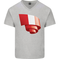 Curled Peru Flag Peruvian Day Football Mens V-Neck Cotton T-Shirt Sports Grey