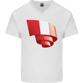Curled Peru Flag Peruvian Day Football Mens V-Neck Cotton T-Shirt White