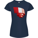 Curled Peru Flag Peruvian Day Football Womens Petite Cut T-Shirt Navy Blue