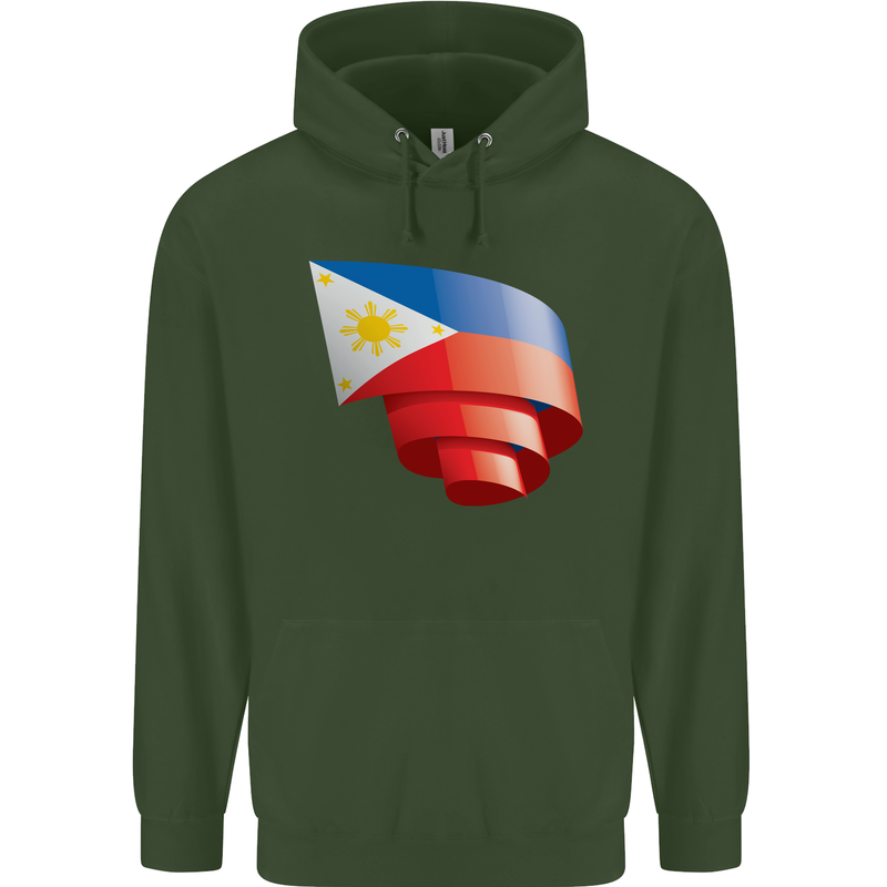 Curled Philippines Flag Philipino Day Football Mens 80% Cotton Hoodie Forest Green