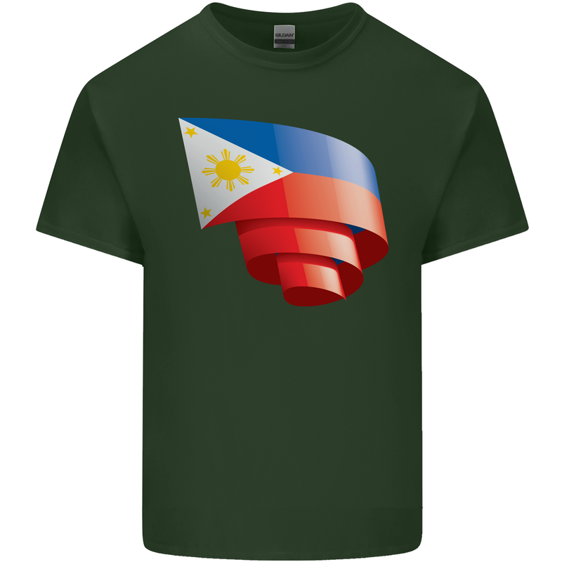 Curled Philippines Flag Philipino Day Football Mens Cotton T-Shirt Tee Top Forest Green