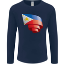 Curled Philippines Flag Philipino Day Football Mens Long Sleeve T-Shirt Navy Blue