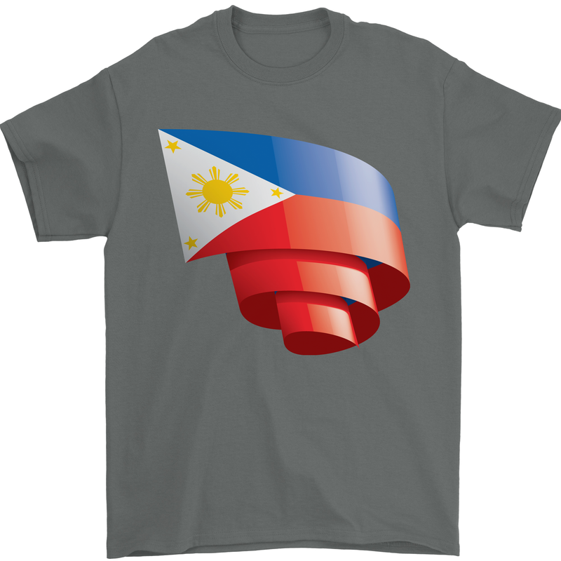 Curled Philippines Flag Philipino Day Football Mens T-Shirt 100% Cotton Charcoal