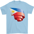 Curled Philippines Flag Philipino Day Football Mens T-Shirt 100% Cotton Light Blue