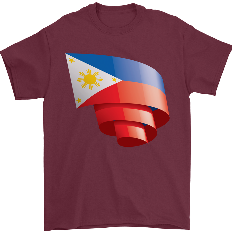 Curled Philippines Flag Philipino Day Football Mens T-Shirt 100% Cotton Maroon