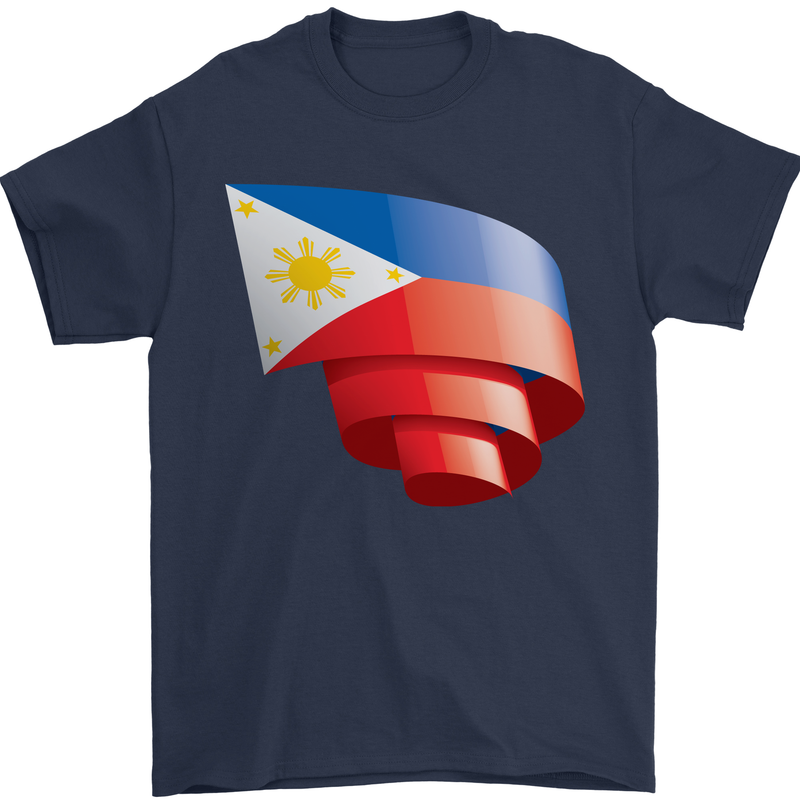Curled Philippines Flag Philipino Day Football Mens T-Shirt 100% Cotton Navy Blue