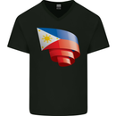 Curled Philippines Flag Philipino Day Football Mens V-Neck Cotton T-Shirt Black