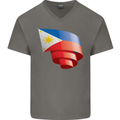 Curled Philippines Flag Philipino Day Football Mens V-Neck Cotton T-Shirt Charcoal