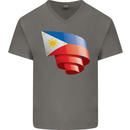 Curled Philippines Flag Philipino Day Football Mens V-Neck Cotton T-Shirt Charcoal