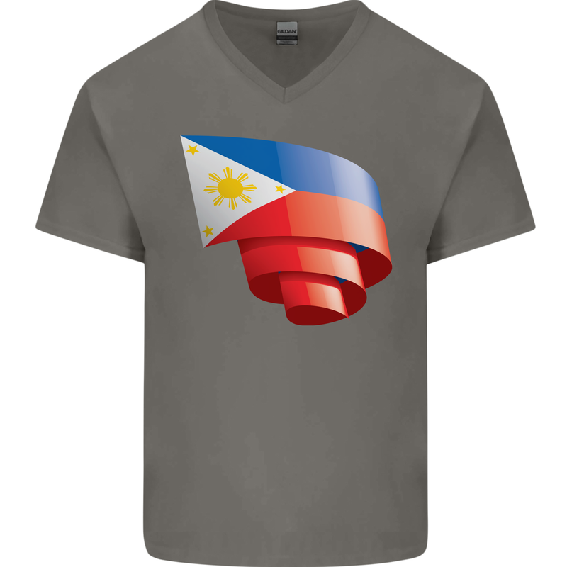 Curled Philippines Flag Philipino Day Football Mens V-Neck Cotton T-Shirt Charcoal