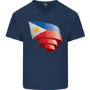 Curled Philippines Flag Philipino Day Football Mens V-Neck Cotton T-Shirt Navy Blue