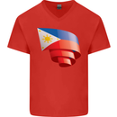 Curled Philippines Flag Philipino Day Football Mens V-Neck Cotton T-Shirt Red