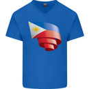 Curled Philippines Flag Philipino Day Football Mens V-Neck Cotton T-Shirt Royal Blue