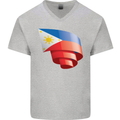Curled Philippines Flag Philipino Day Football Mens V-Neck Cotton T-Shirt Sports Grey