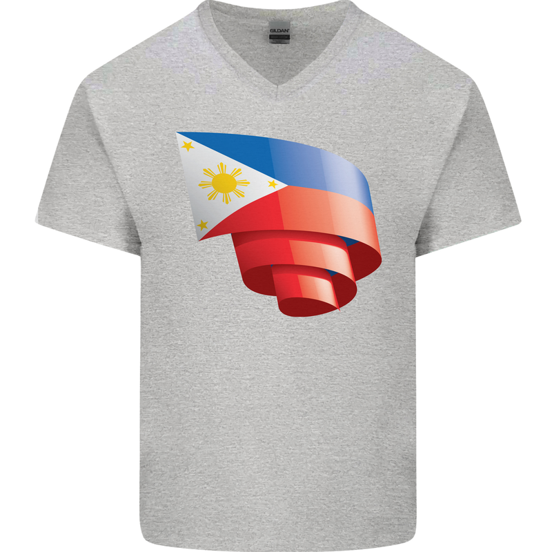 Curled Philippines Flag Philipino Day Football Mens V-Neck Cotton T-Shirt Sports Grey