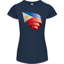 Curled Philippines Flag Philipino Day Football Womens Petite Cut T-Shirt Navy Blue