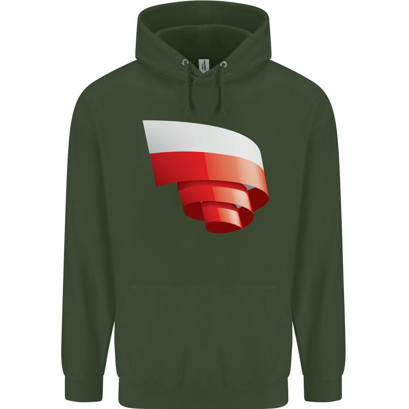 Curled Poland Flag Polish Day Football Childrens Kids Hoodie Forest Green