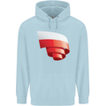 Curled Poland Flag Polish Day Football Childrens Kids Hoodie Light Blue