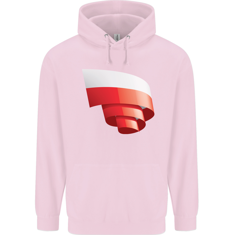 Curled Poland Flag Polish Day Football Childrens Kids Hoodie Light Pink