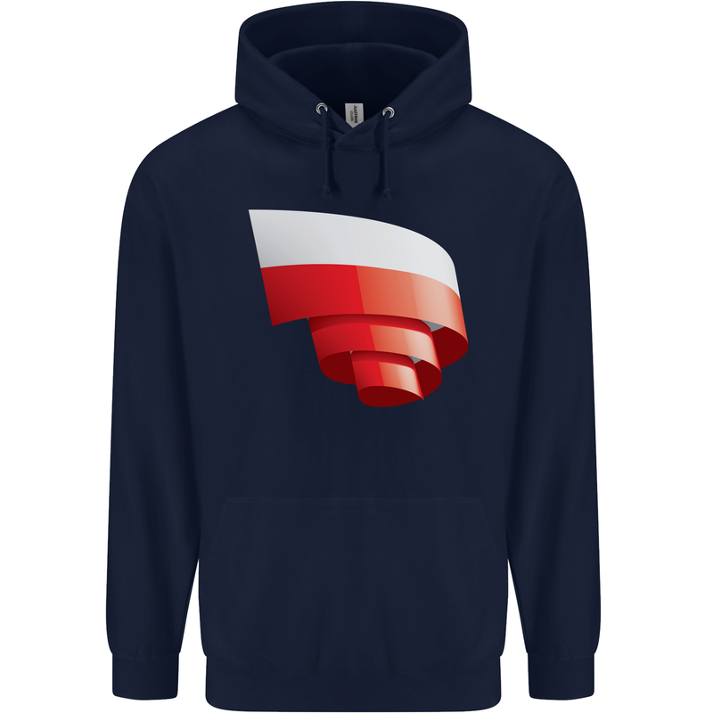 Curled Poland Flag Polish Day Football Childrens Kids Hoodie Navy Blue