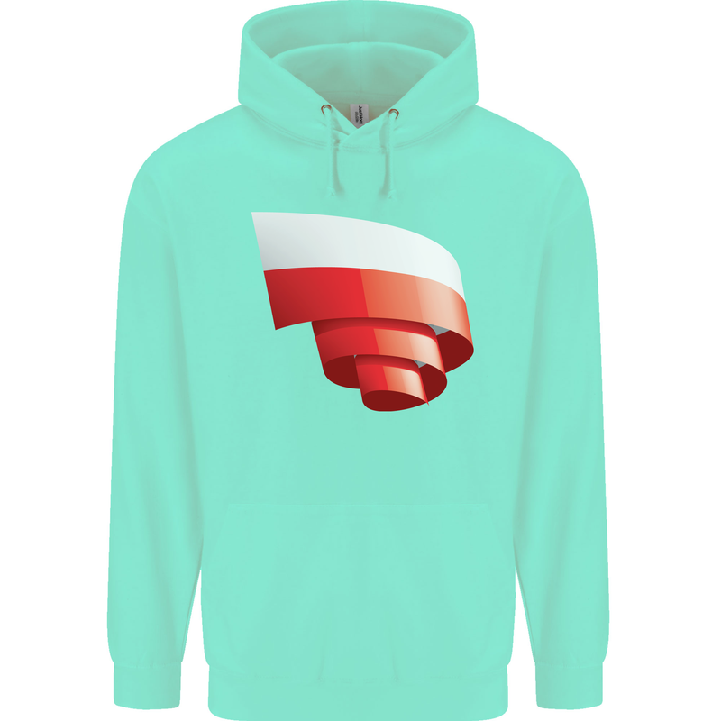 Curled Poland Flag Polish Day Football Childrens Kids Hoodie Peppermint