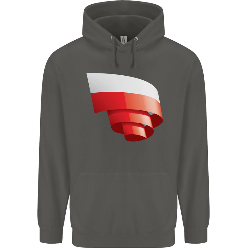 Curled Poland Flag Polish Day Football Childrens Kids Hoodie Storm Grey
