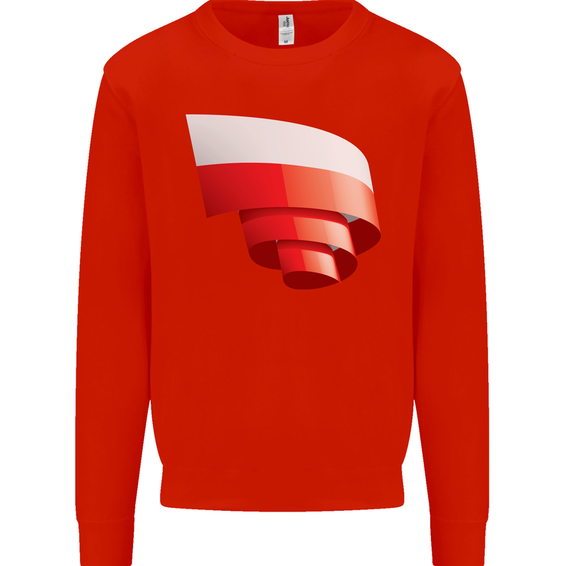 Curled Poland Flag Polish Day Football Kids Sweatshirt Jumper Bright Red