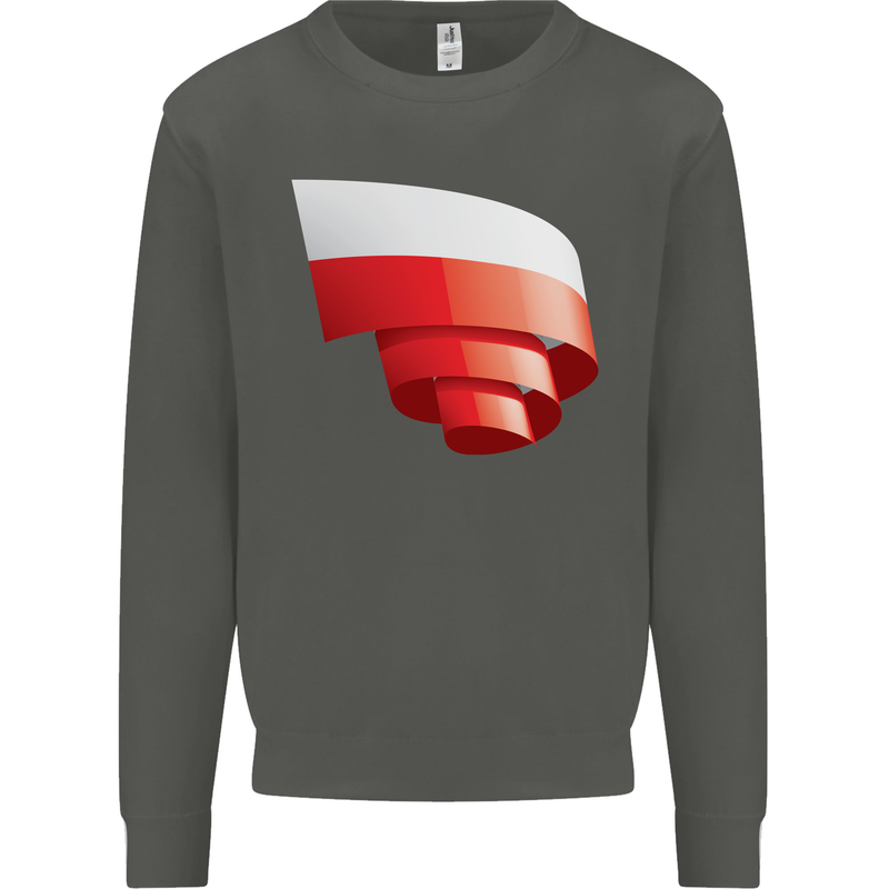 Curled Poland Flag Polish Day Football Kids Sweatshirt Jumper Storm Grey