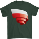 Curled Poland Flag Polish Day Football Mens T-Shirt 100% Cotton Forest Green