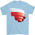 Curled Poland Flag Polish Day Football Mens T-Shirt 100% Cotton Light Blue