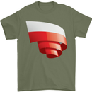 Curled Poland Flag Polish Day Football Mens T-Shirt 100% Cotton Military Green