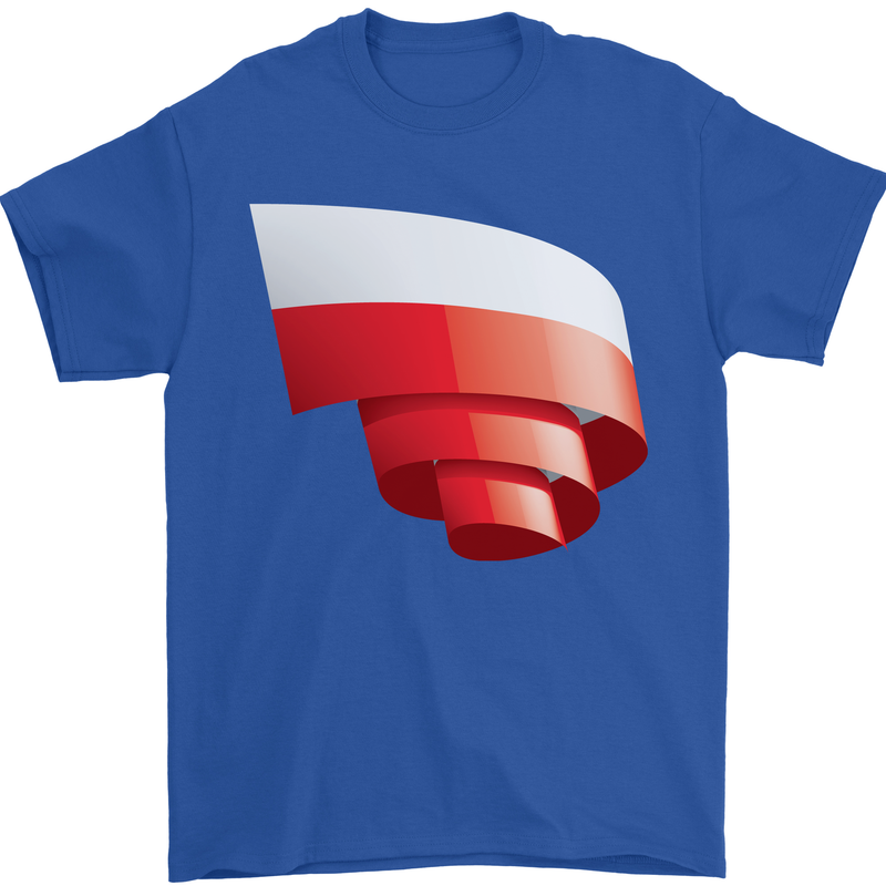Curled Poland Flag Polish Day Football Mens T-Shirt 100% Cotton Royal Blue