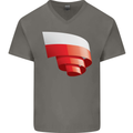 Curled Poland Flag Polish Day Football Mens V-Neck Cotton T-Shirt Charcoal