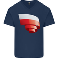 Curled Poland Flag Polish Day Football Mens V-Neck Cotton T-Shirt Navy Blue